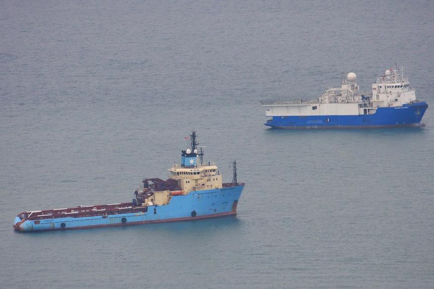 An anchor handling tug supply vessel underway at sea